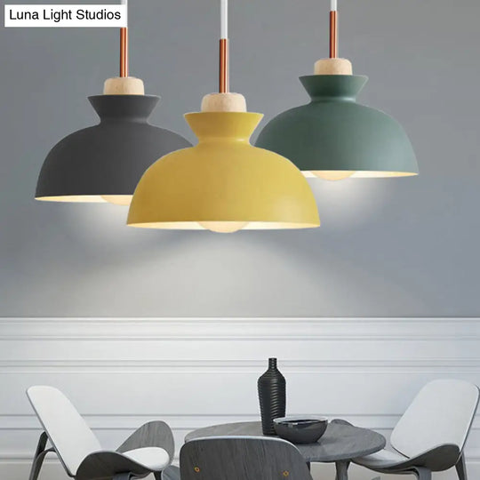 Nordic Style 1-Light Pendant Lamp With Wooden Top For Modern Restaurants