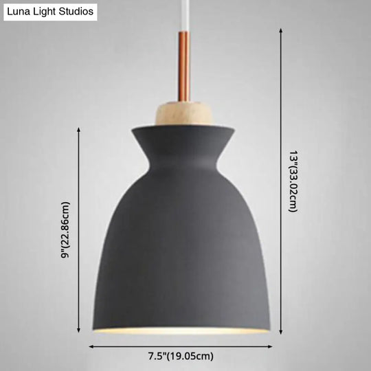 Nordic Style 1-Light Pendant Lamp With Wooden Top For Modern Restaurants