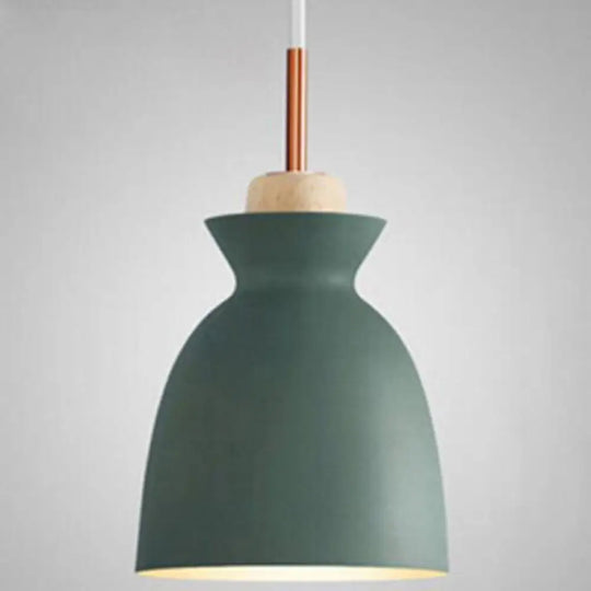 Nordic Style Wooden Pendant Lamp With Metal Frame - Perfect For Restaurants And Modern Homes Green