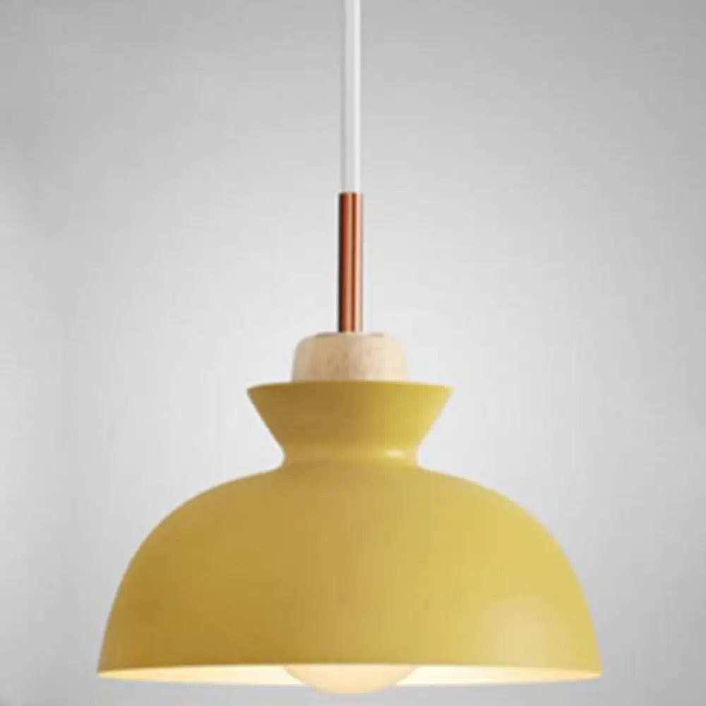 Nordic Style Wooden Pendant Lamp With Metal Frame - Perfect For Restaurants And Modern Homes Yellow