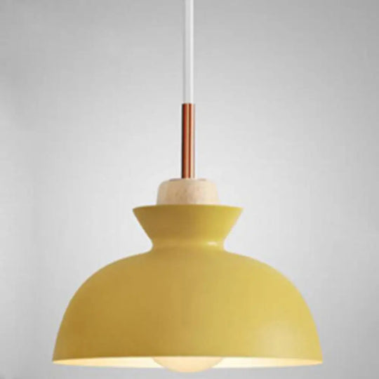 Nordic Style Wooden Pendant Lamp With Metal Frame - Perfect For Restaurants And Modern Homes Yellow