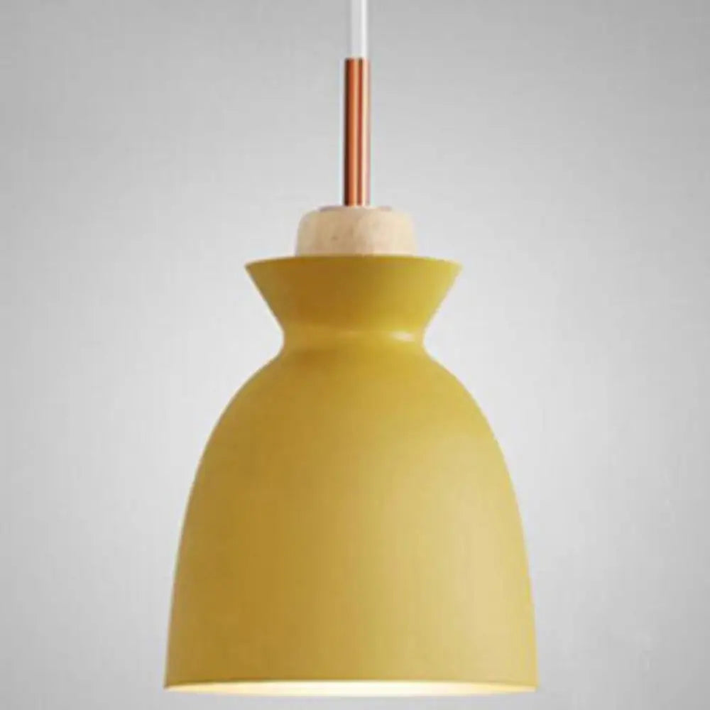 Nordic Style Wooden Pendant Lamp With Metal Frame - Perfect For Restaurants And Modern Homes Yellow