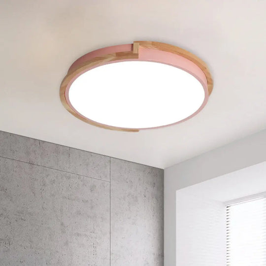 Nordic Stylish Acrylic Round Flush Ceiling Light In Warm/White For Living Room Or Porch Pink /