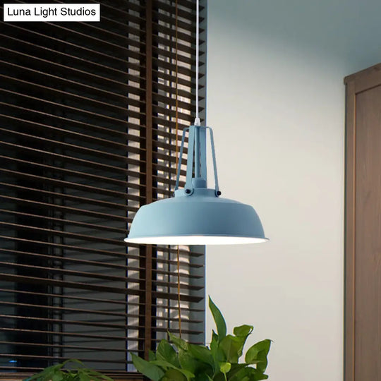 Nordic Stylish Black/Blue Barn Shade Pendant Light - Metallic Finish Ideal For Living Rooms