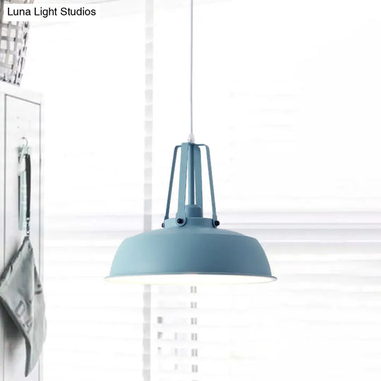 Nordic Stylish Metal Barn Shade Pendant Light - Black/Blue Living Room Ceiling Fixture