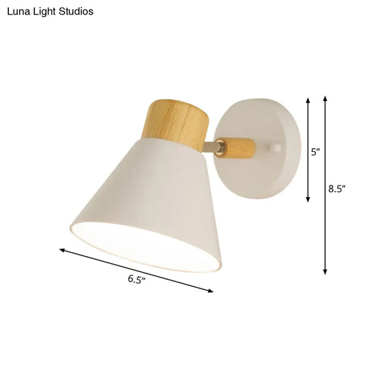 Nordic Stylish Cone Shade Wall Mount Light With Rotatable Bedside Sconce - Metal And Wood 1 Bulb