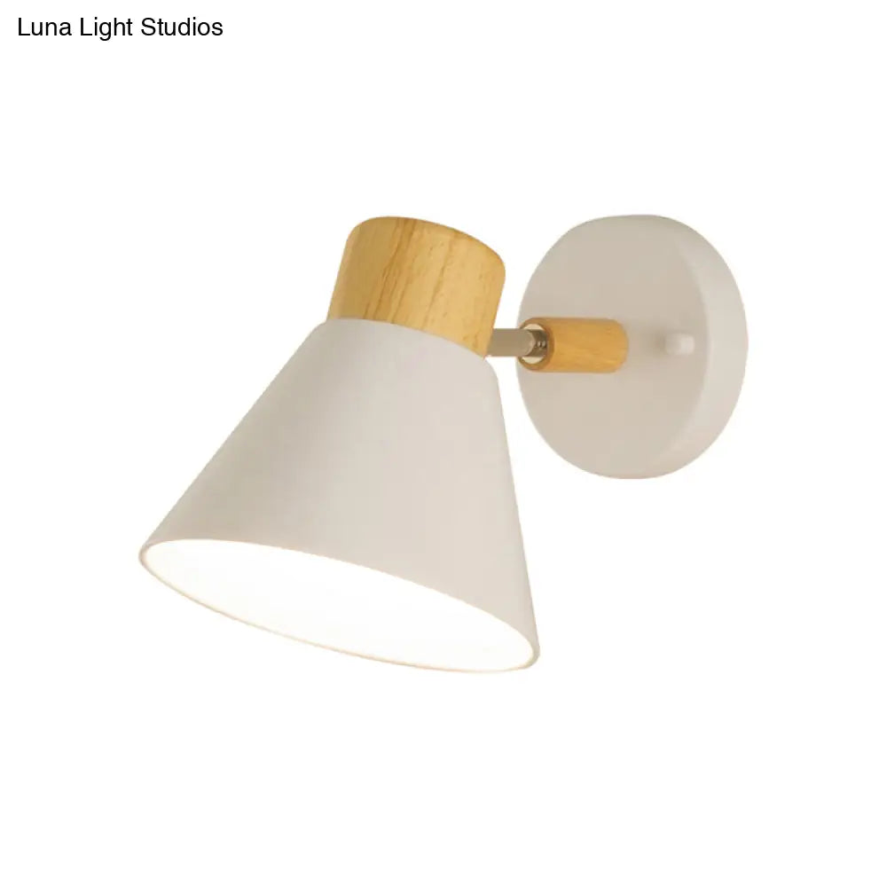 Nordic Stylish Cone Shade Wall Mount Light With Rotatable Bedside Sconce - Metal And Wood 1 Bulb