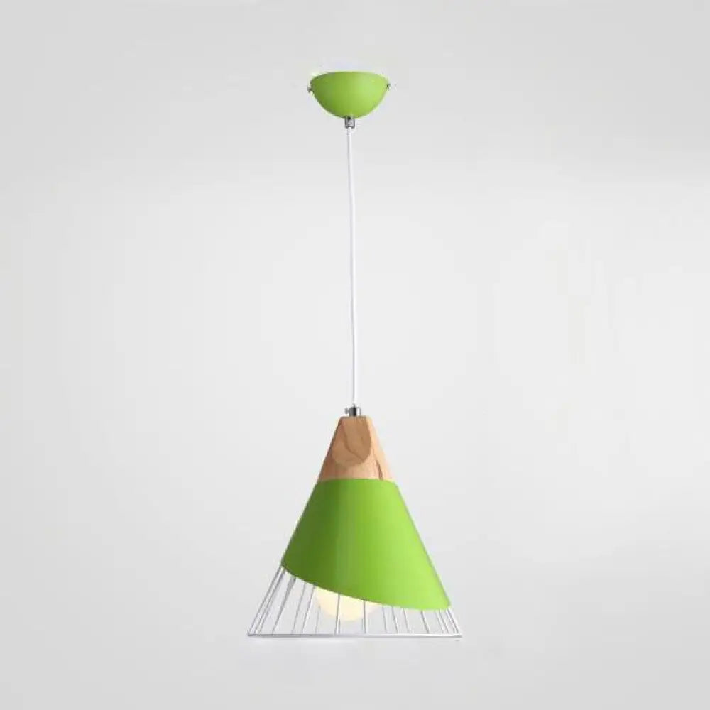 Nordic Stylish Conical Pendant Light In Blue/Green/Yellow - Metal Finish 1-Light Bedroom Stairway