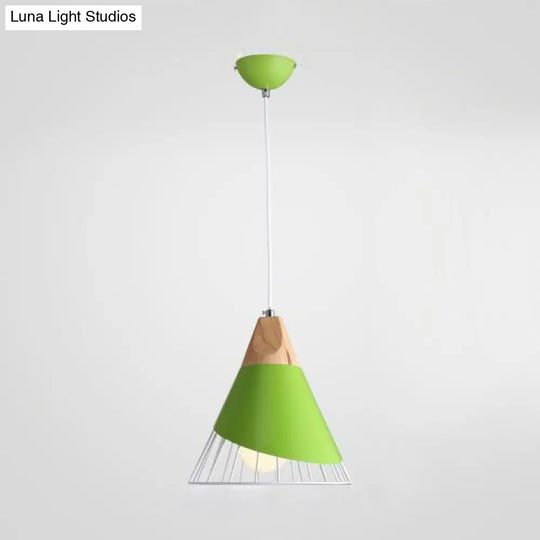 Nordic Stylish Conical Pendant Light In Blue/Green/Yellow Metal Finish One Bedroom Stairway Hanging