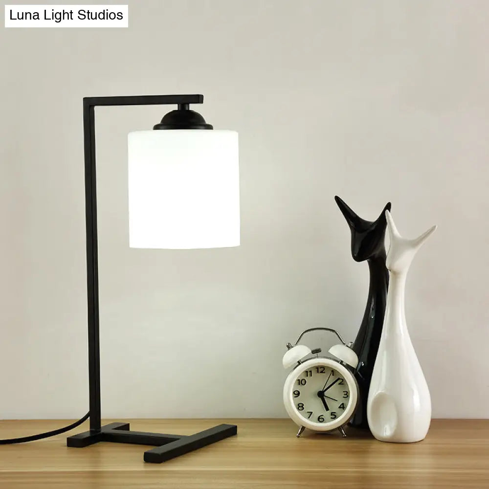 Nordic Stylish Milk Glass Table Light - Modern Study Room Lighting In Black Finish