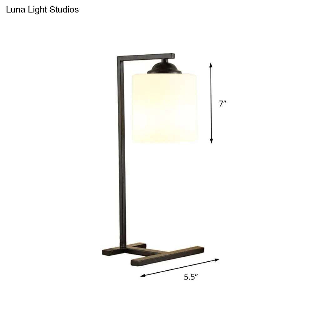 Nordic Stylish Milk Glass Table Light - Modern Study Room Lighting In Black Finish