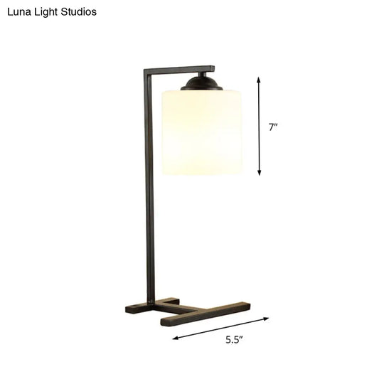 Nordic Stylish Milk Glass Table Light - Modern Study Room Lighting In Black Finish