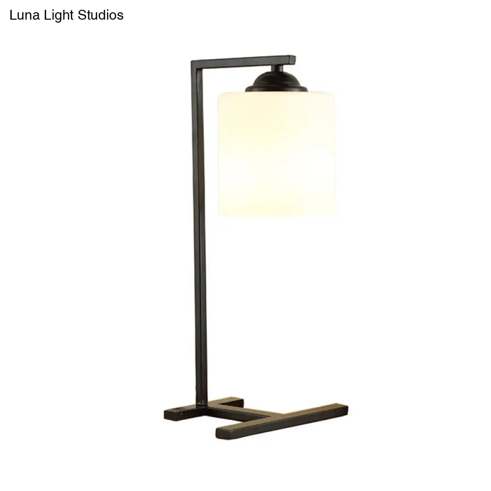 Nordic Stylish Milk Glass Table Light - Modern Study Room Lighting In Black Finish