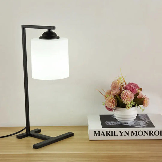 Nordic Stylish Milk Glass Table Light - Modern Study Room Lighting In Black Finish White