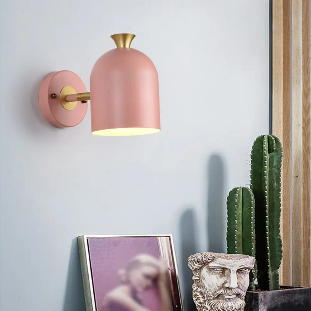 Nordic Stylish Sconce Light: Cup Shade Dining Room Wall Lamp With Macaron Color - Metal 1 Bulb Pink