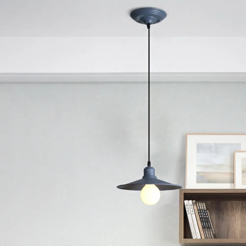 Nordic Stylish Single Light Metal Pendant Lamp With Shallow Cone Design Dark Blue / 10’