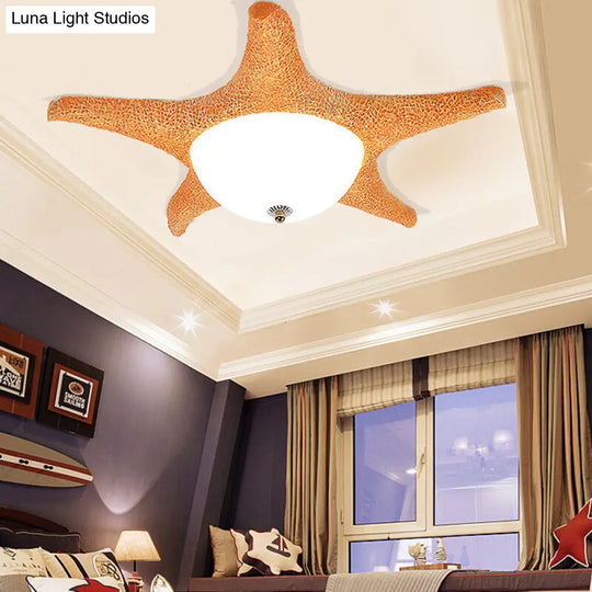 Nordic Stylish Starfish Kids Flush Mount Ceiling Light Fixture Orange