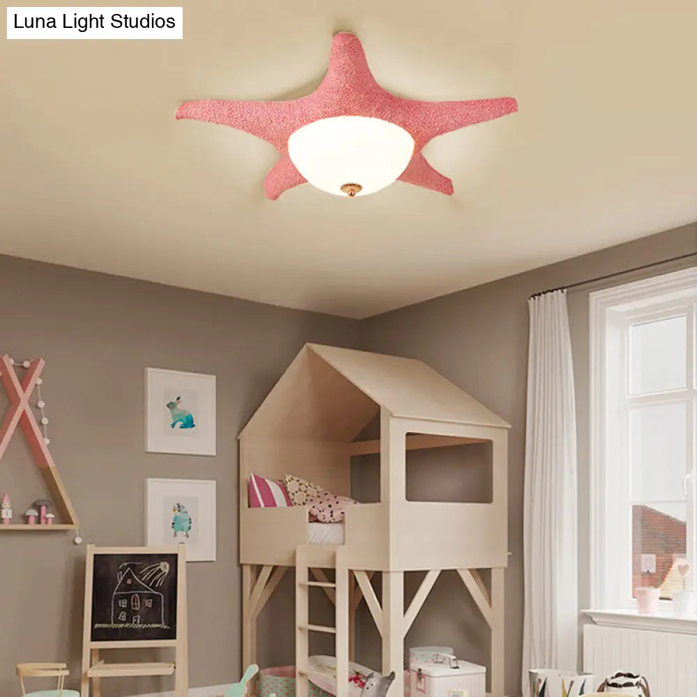 Nordic Stylish Starfish Kids Flush Mount Ceiling Light Fixture Pink