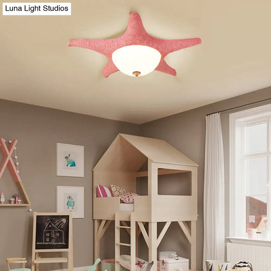 Nordic Stylish Starfish Kids Flush Mount Ceiling Light Fixture Pink