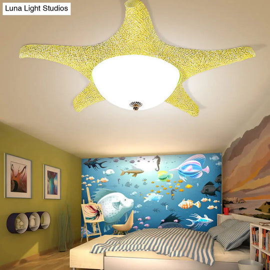 Nordic Stylish Starfish Kids Flush Mount Ceiling Light Fixture Yellow