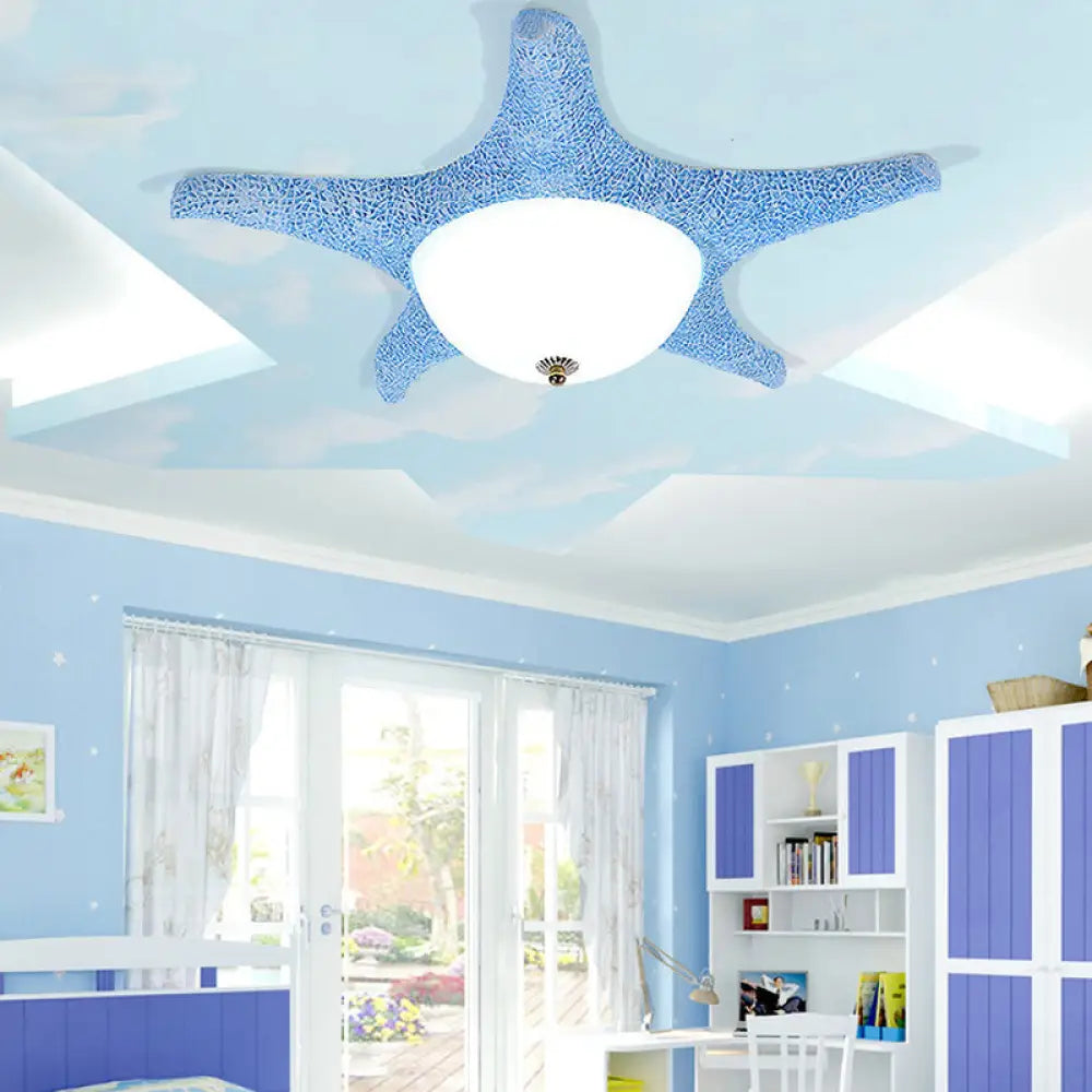 Nordic Stylish Starfish Kid’s Flush Mount Ceiling Light Fixture Blue