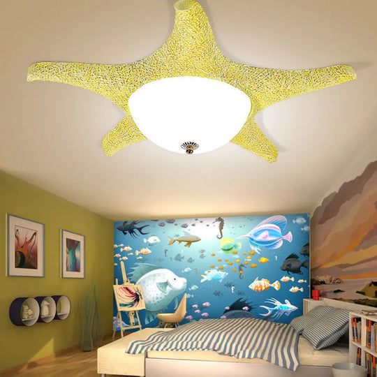 Nordic Stylish Starfish Kid’s Flush Mount Ceiling Light Fixture Yellow