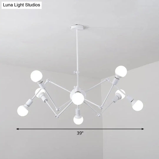 Nordic Swing Arm Pendant Light Ceiling Chandelier With Modern Open Bulb Design 8 / White