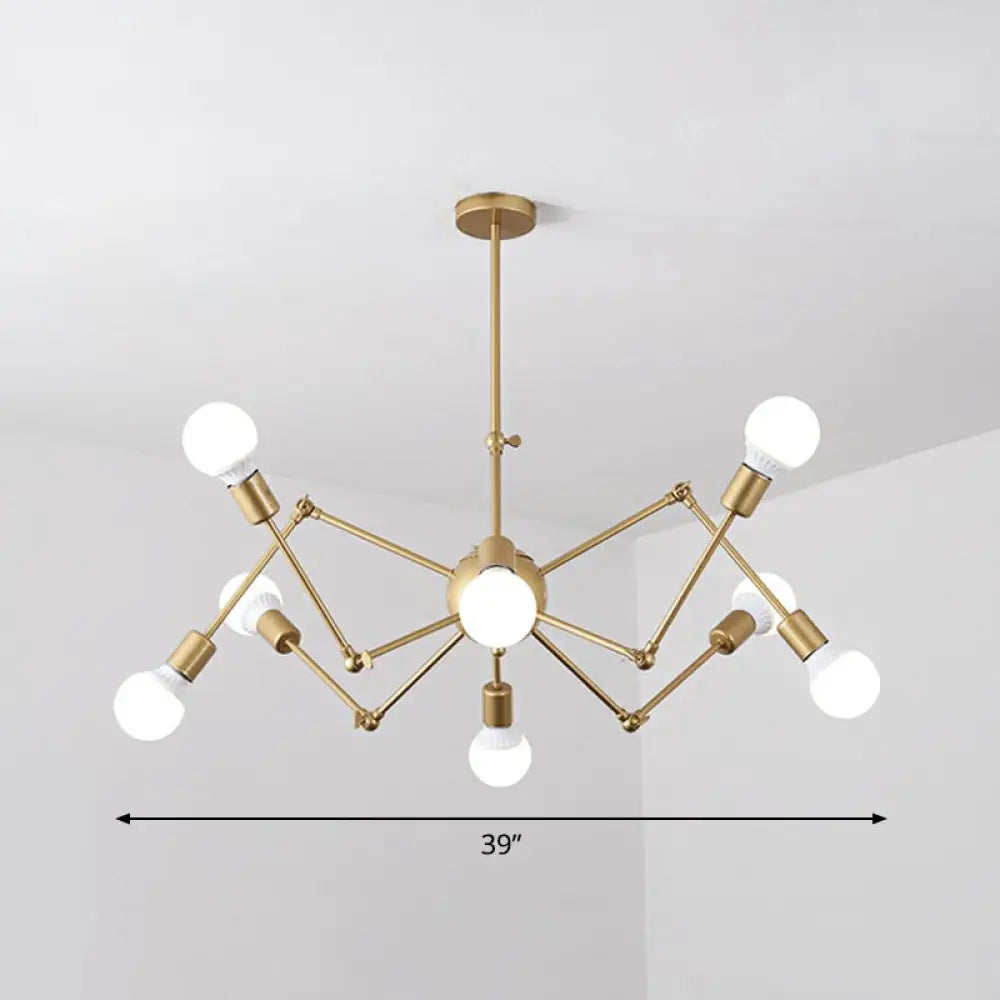 Nordic Swing Arm Pendant Chandelier With Open Bulb Design 8 / Gold