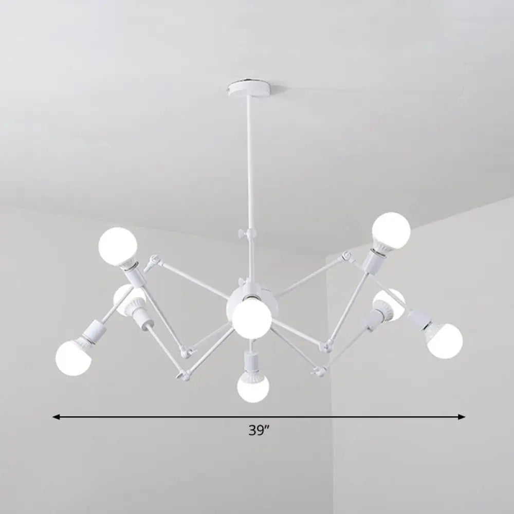 Nordic Swing Arm Pendant Chandelier With Open Bulb Design 8 / White