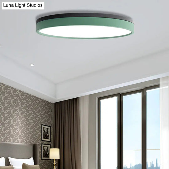 Nordic Tambour Led Ceiling Light In White With 12/16/19.5 Inch Diameter And Color Options Green /