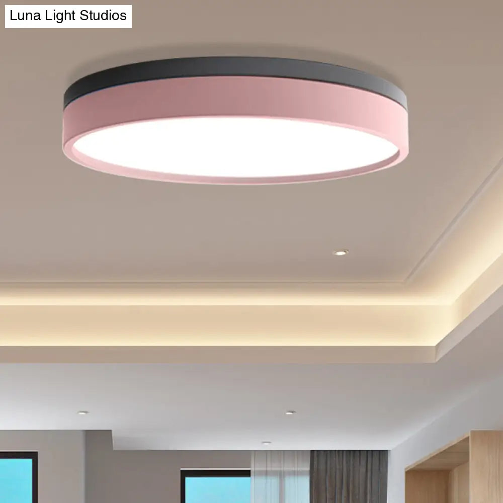 Nordic Tambour Led Ceiling Light In White With 12/16/19.5 Inch Diameter And Color Options Pink / 12