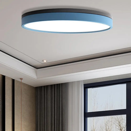 Nordic Tambour Led Ceiling Light In White With 12/16/19.5 Inch Diameter And Color Options Blue /