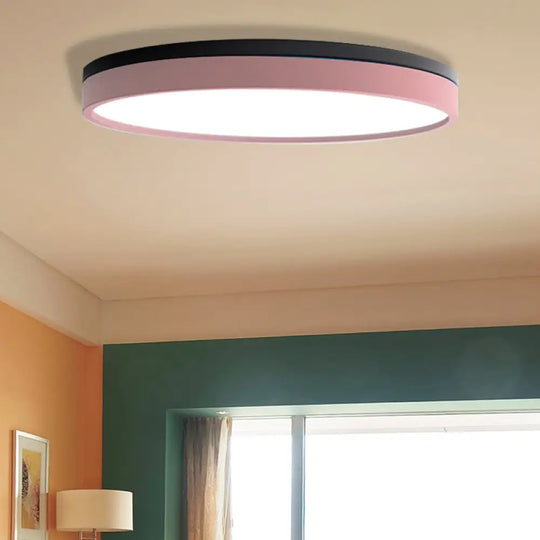 Nordic Tambour Led Ceiling Light In White With 12/16/19.5 Inch Diameter And Color Options Pink /