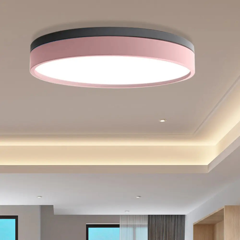 Nordic Tambour Led Ceiling Light In White With 12/16/19.5 Inch Diameter And Color Options Pink / 12’