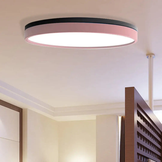 Nordic Tambour Led Ceiling Light In White With 12/16/19.5 Inch Diameter And Color Options Pink /
