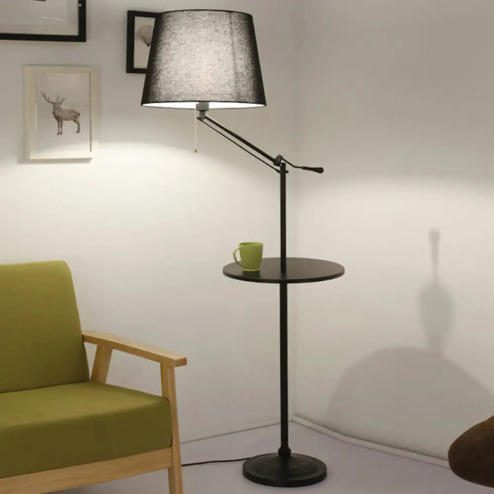 Nordic Tapered Drum Floor Lamp: Stylish Single-Bulb Standing Light With Tray Black / A