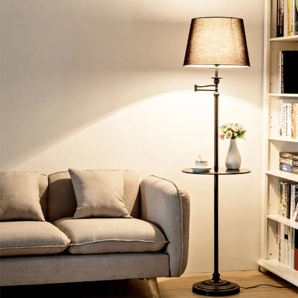 Nordic Tapered Drum Floor Lamp: Stylish Single-Bulb Standing Light With Tray Black / B