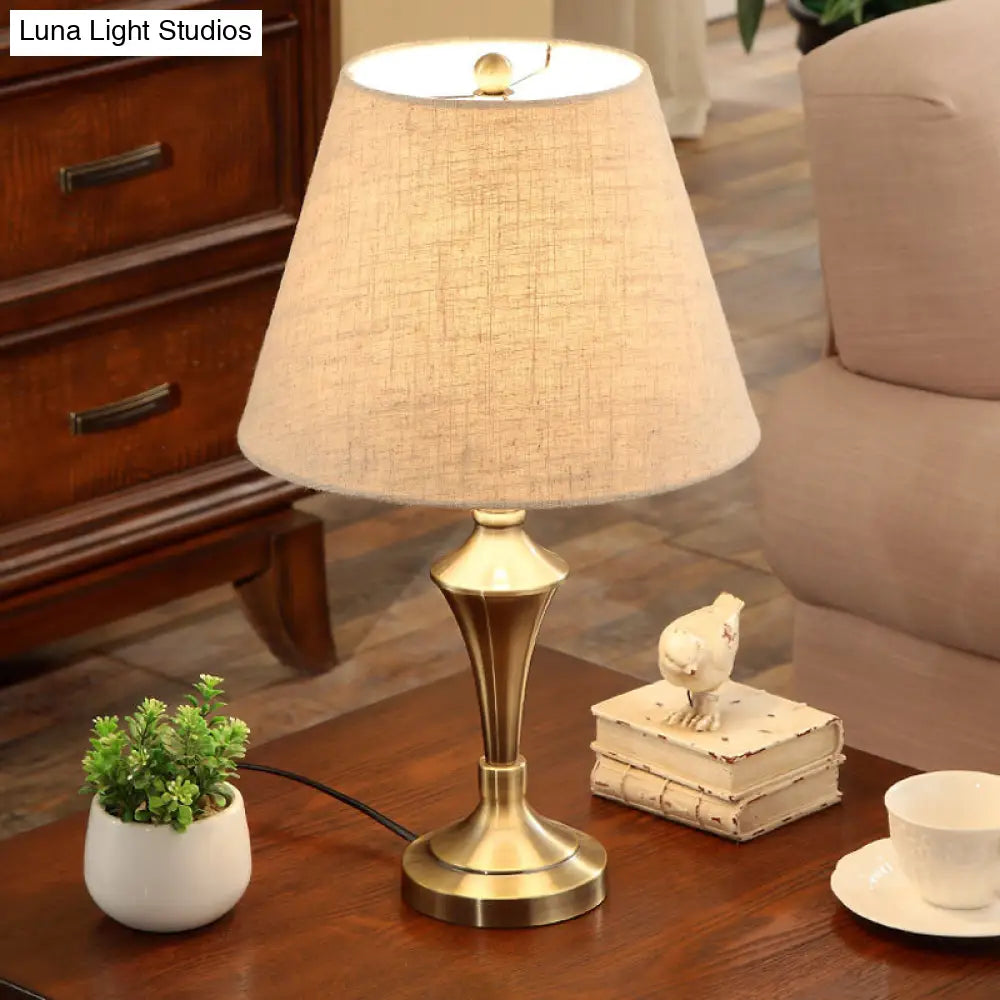 Nordic Tapered Metal Nightstand Lamp - Elegant Flaxen Fabric Shade Perfect For Living Room Night