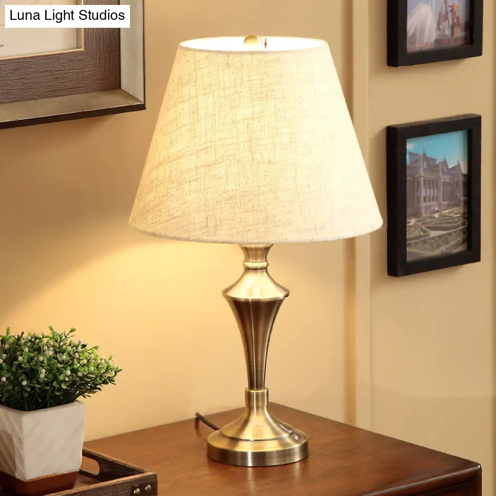 Nordic Tapered Metal Nightstand Lamp - Elegant Flaxen Fabric Shade Perfect For Living Room Night