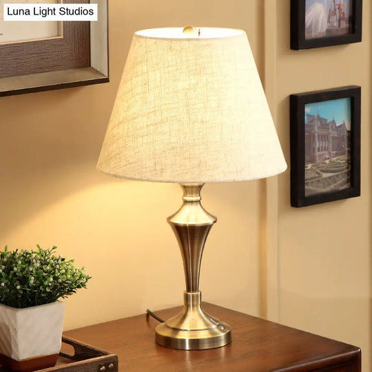 Nordic Tapered Metal Nightstand Lamp - Elegant Flaxen Fabric Shade Perfect For Living Room Night