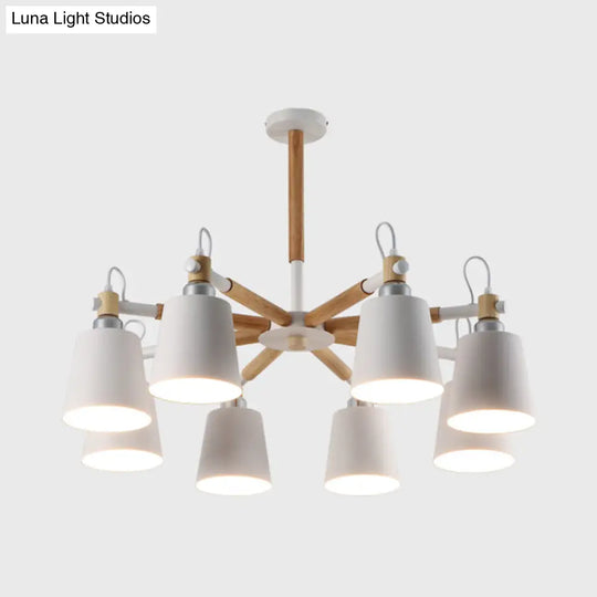 Nordic Tapered Shade Hanging Chandelier With Iron Frame - 8 Bulb Living Room Pendant Lights