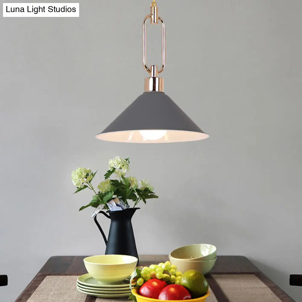 Nordic Tapered Shade Pendant Lighting - Black/White Metal Hanging Lamp (1 Bulb) For Table