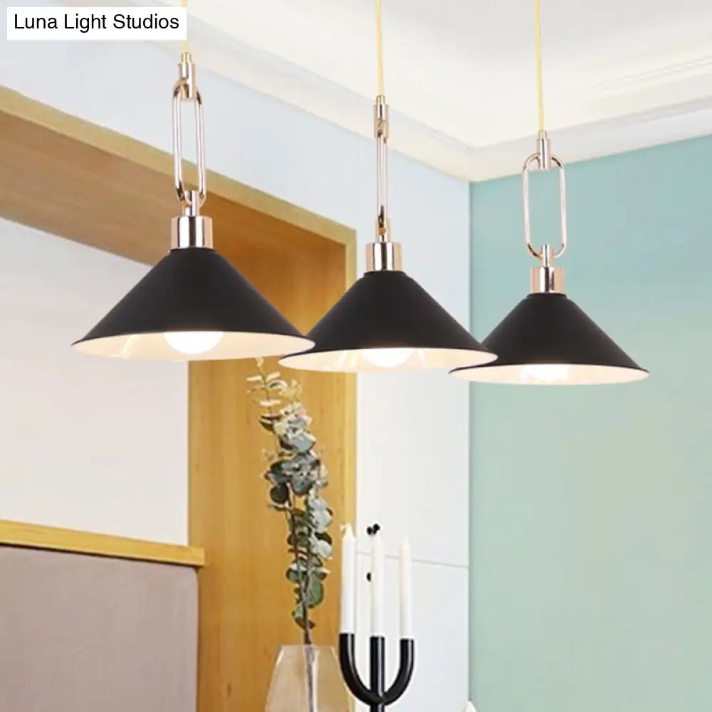 Nordic Tapered Shade Pendant Lighting - Black/White Metal Hanging Lamp (1 Bulb) For Table