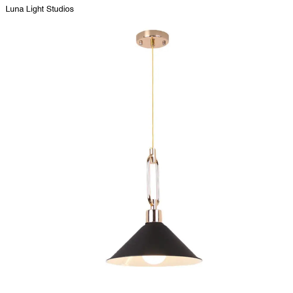 Nordic Tapered Shade Pendant Light: Sleek Metal Hanging Lamp (1 Bulb) In Black/White - Ideal For