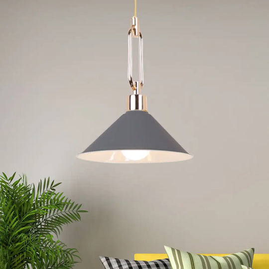 Nordic Tapered Shade Pendant Lighting - Black/White Metal Hanging Lamp (1 Bulb) For Table Grey