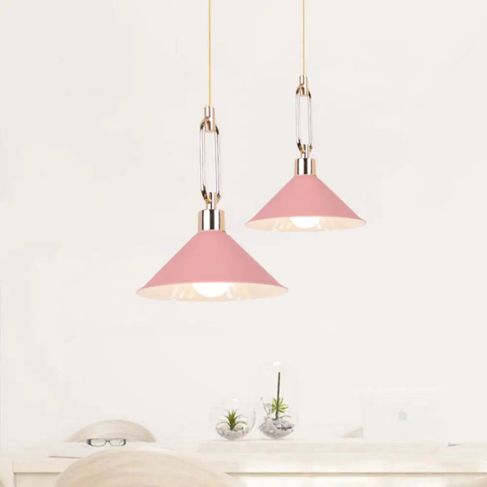 Nordic Tapered Shade Pendant Lighting - Black/White Metal Hanging Lamp (1 Bulb) For Table Pink