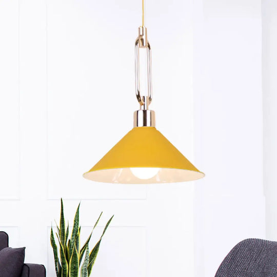 Nordic Tapered Shade Pendant Lighting - Black/White Metal Hanging Lamp (1 Bulb) For Table Yellow