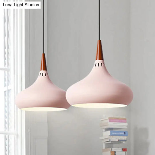 8/11/12W Teardrop Pendant Light Nordic Metal Black/White/Pink Hanging