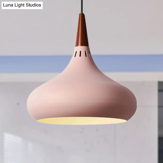 8/11/12W Teardrop Pendant Light Nordic Metal Black/White/Pink Hanging Pink / 8