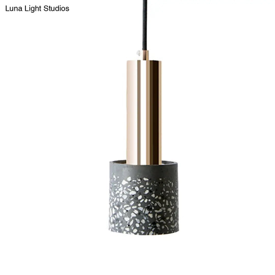 Nordic Terrazzo 1-Light Hanging Cylinder Ceiling Lamp - White/Black/Pink With Tube Gold Accent